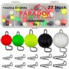 Paradox Fishing Cheburashka - Set di piombi Drop Shot per ami offset (4/5 pezzi: 3 g/5 g/7 g/10 g/12 g/14 g) con scatola da 59 pezzi, multicolore