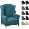 MAXIJIN Copripoltrona Elastico con Orecchie Copridivano Jacquard 1 pezzo Poggiatesta Copridivano Poltrona con Schienale Largo (Blu Pavone)