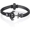 namana Bracciale per uomo nero in acciaio inossidabile con motivo a forma di ancora. Bracciale a maglie in nero vintage con motivo a forma di ancora. Gioielleria nautica con confezione regalo. (22)
