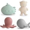 Mushie Giocattolo da Bagno con 4 Veicoli Galleggianti per Neonati, Bambini Piccoli e Bambini | In silicone per alimenti per il divertimento del bagnetto | Subacqueo, sottomarino, polpo e balena