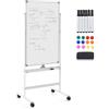 GYMAX Lavagna Magnetica con 4 Ruote, Lavagna Bifacciale con Set di Accessori, Cancellabile a Secco, Lavagna Mobile Regolabile in Altezza, per Scuola, Ufficio, Casa (60 x 100cm, Bianco)