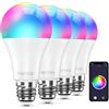 meross 4 pcs Lampadine WiFi Smart con LED, Lampada Alexa dimmerabile, RGBWW, 9W E27, 2700-6500K, compatibile con Alexa, Google Home e SmartThings Decorazione scenica, Festale, Natale, matrimonio