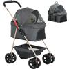 PawHut 3 in 1 Passeggino per Cani di Taglia Mini, Carrello Passeggino Pieghevole con Borsa Trasportino e Cestino Inferiore, Carrozzina per Cani Piccoli e Gatti con Guinzaglio e Portabicchieri, Grigio