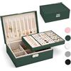 Yarmiene Portagioie Donna, Porta Gioielli da Viaggio con 2 Strati di Portagioie da Viaggio in Pelle PU, Scatole Portagioie Portatile Organizzatore per Riporre Orecchini, Collane, Verde Inchiostro