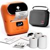 Phomemo M110 Stampante per Etichette set con 3 Rotoli di Etichette e sacchetti di conservazione, Etichettatrice Adesive Portatile Bluetooth per Piccole imprese,codici a barre,negozi -Orange