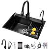 KELINGOUD Lavello da cucina nero, in acciaio inox, 1 vasca, con accessori scorrevoli, per postazioni di lavoro in fattoria, con diversi accessori (50 x 45 cm)