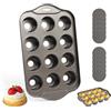 ztowoto 12 Tazze Mini Teglia per Muffin Antiaderenti, Riutilizzabile Stampo Muffin Con Fondo Rimovibile, Fondo Rotondo Teglia muffin Sciolto Per Cupcake E Cheesecake(33x20.9x3.7 cm/Con Pennello)