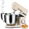 CHeflee Impastatrice Planetaria 1500W Robot da Cucina Multifunzione con 4,5 e 5,5 L Ciotola in Acciaio inox,10 velocità,con Gancio per Mescolare,Gancio per Impastare Impastatrice Professionale(Crema)