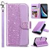 ULAK Cover Compatibile con iPhone SE 2022 2020 con Porta Carte, Pelle Portafoglio Libro Magnetica Cavalletto Custodia per SE 2 3 Generazione e iPhone 8 7 per Ragazze Donna, Viola Glitter