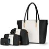 molshine Borsa grande da donna in pelle vegana, set di 4 borse a tracolla per la spesa, borsa da viaggio per ufficio HB036 (bianco e nero)