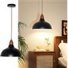 Mlihove Moderne Lampada a Sospensione per Cucina Sala da Pranzo Camera da Letto - 24CM industriali Lampada a Soffitto in legno E27 Illuminazione - Metallo Vintage LED Semicerchio Plafoniera (Nero)