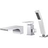 SHANFO Rubinetto per Vasca 3 Fori, Rubinetto per Bordo Vasca Cascata, Miscelatore Vasca da Bagno con Doccetta, Cromo, 6Y1OK