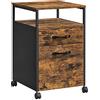 VASAGLE Schedario con 2 Cassetti, Mobile per Ufficio con Ruote, Ripiano Aperto, Struttura in Acciaio, Stile Industriale, Marrone Vintage e Nero Inchiostro OFC71X
