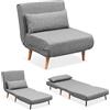 EVERGREENWEB MATERASSI & BEDS EVERGREENWEB Poltrona Letto Singolo con Cuscino Imbottito INCLUSO, Tessuto Grigio, Divano 1 Posto Salvaspazio Pieghevole, Pouf Poggiapiedi, Comodo Schienale Regolabile Clic Clac, Gambe in Legno, FOLDY
