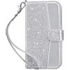 ULAK Cover iPhone 13 Pelle Portafoglio, Custodia iPhone 13 con Porta Carte Integrati Chiusura Magnetica Flip Cover Libro Compatibile con iPhone 13 6.1 Pollici, Glitter Argento