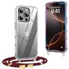 OLEPHY Trasparente Cover con Cordino per iPhone 16 Pro Max 6,9'', VinoRosso | Custodia con Collana, Regolabile e Rimovibile,[Antiurto] [AntiGraffio] Case con Laccio Tracolla,