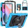 SEYMAC stock SEYMAC Custodia per Samsung Galaxy Tab S6 Lite 10.4 Pollici 2024/2022/2020, Custodia Antiurto con Pellicola Protettiva, Supporto Girevole a 360°/Tracolla, con Portapenne, Azzurro