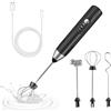 EBUYFIRE montalatte elettrico USB ricaricabile frullino montalatte con frusta in 3 acciaio inox testa mescolatore automatico cucina 3 velocità regolabile montalatte elettrico cappuccino per Caffè, Latte