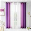 Melodieux Tende trasparenti viola sfumate lunghe 213 cm per soggiorno, camera da letto, chiffon viola bianco sfumato con occhielli, tende in voile, 132 x 213 cm, 2 pannelli