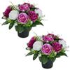 BLOSMON Fiori Finti con Cimitero Vaso: 2 Pezzi Lilla Viola Rose Artificiali in Vasi per Cimiteri Lapidi Esterno Decorazioni - Rosa Finte Mazzo Fiori di Seta Lapide Tomba Addobbi
