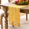 Velvhom Runner da Tavolo Moderno Giallo Boho Runner Tavola in Lino di Cotone con Nappa Rustico Lavabile Rettangolare Tovaglia da Fattoria 30 x 140 cm per Matrimonio Cucina Feste