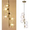 Alpinaluz Lampada da soffitto a sospensione lineare Palma con 6 palloncini in vetro trasparente e struttura in acciaio dorato - stile moderno decorativo per soggiorno, sala da pranzo o ingresso - 6