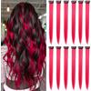 REEKNOKOL 12 pezzi di extension per capelli rosa shocking con clip, 22 pollici di extension per capelli con clip sintetica, extension per capelli rosa shocking per bambine e donne, accessori per capelli