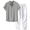 Generico Completo Uomo Estivo,Tuta da Uomo 2 Pezzi Casual per Spiaggia Tuta Completa in Cotone e Lino Maglietta + Pantaloni con Coulisse Set Uomini Tuta Elegante Leggero