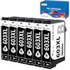 OINKWERE 6-Pack 603XL Nero Cartucce d'inchiostro compatibili con Epson 603XL 603 XL Cartucce per Expression Home XP-2100 XP-2105 XP-3100 XP-3105 XP-4100 XP-4105 Workforce WF-2810 WF-2830 WF-2835