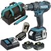 Makita - DHP482RFX3 Trapano avvitatore a percussione + 3 batterie 18 v 3 Ah Li-ION + Cofanetto accessori + Borsa per il trasporto