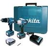 Makita Trapano Percussione + Avvitatore Batteria Litio Makita Dk1484 14,4V (3 Batt)