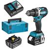 Makita Trapano avvitatore Makita 18V agli ioni di litio 5,0 Ah ø 13 mm + 2 batterie, caricabatterie, valigetta - DDF484RTJ