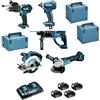 Makita - Pack di 5 utensili 18V Li-Ion 5.0 Ah - Perforatore-scalpellatore + Avvitatore + Trapano a percussione + Smerigliatrice + Sega circolare