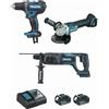 Makita Set di 3 macchine 18 v Li-Ion 4 Ah Makita Trapano DDF482 + Smerigliatrice DGA504 + Perfo DHR241 - 2 batterie, caricabatterie, scatola - DLX3078MJ