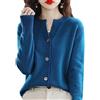 Bollrllr Cardigan da donna autunno e inverno in cashmere, casual, girocollo, maniche lunghe, caldo, Blu, M