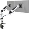 hjh OFFICE Supporto per monitor a 2 bracci, 15-27 pollici, VM-MG2, in alluminio bianco/nero, braccio porta monitor con molla a gas, portata fino a 8 kg, 802020