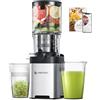 AMZCHEF Spremiagrumi - Slow Juicer con larghezza 126 mm e tubo di alimentazione più grande per verdure e frutta intere - Spremiagrumi facile da pulire con 2 bicchieri, argento