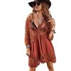 MZSYLK Abito da spiaggia da donna, in pizzo all'uncinetto, copribikini, trasparente, con motivo floreale, manica a 3/4, Rosso, Etichettalia unica