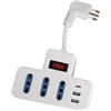 Novaline Ciabatta multipresa elettrica 3 posti + 2 porte USB 1 porta Type-C con cavo da 5cm - 3 Prese Bipasso Novaline