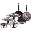 SAN IGNACIO Batteria 7 pezzi in acciaio inox: casseruola senza coperchio 16 / pentole con coperchio 18 20 e 24 e set di 3 padelle 16/20/24cm, alluminio pressato