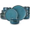 vancasso Serie VEGA Set di piatti da 18 Pezzi, Esmalto Reattivo Blu， Servizio Piatti in Gres, Set Piatti e Ciotole con 6 Piatti Piani, 6 Piatti Dessert e 6 Ciotole Cereali per 6 Persone