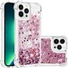 COTDINFOR Compatible avec iPhone 13 Pro Max Custodia Cases Brillantini Liquido Glitter Floating Trasparente Silicone Antiurto Protettivo Phone Cover per Phone 13 Pro Max TPU Love Rose Gold YBWTLS.