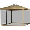 Outsunny Ombrellone da Giardino a Braccio Inclinabile con Apertura a Manovella e Zanzariera, 3x3 m, Beige