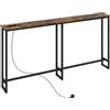 HOMCOM Tavolo Consolle in Stile Industriale con Stazione di Ricarica, in Legno e Acciaio, 160x20x80 cm, Marrone