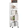 HOMCOM Libreria Moderna a 4 Ripiani in Metallo a Rete con Ruote, 35x35x129 cm, Bianco