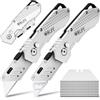 CCLIFE 2 pezzi Taglierino Pieghevole Professionale, Cutter Universale Portatile con 10 Lame Aggiuntive, Clip da Cintura e Blocco di Sicurezza, Argento