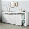 Dmora - Credenza Wilmer, Buffet da soggiorno a 4 ante, Madia da salotto, Credenza moderna, 100% Made in Italy, 220x40h80 cm, Bianco lucido