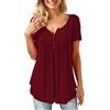 Bequemer Laden Donna Estate Camicia Manica Corta T Shirt Casual Scollo V Maglietta Bottone Giù Top Blusa Stampa/Puro Colore, Borgogna, M