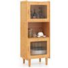 KOMFOTTEU Credenza Cucina Salvaspazio in Bambù, Armadio Dispensa a 3 Cubi, Colonna Cucina con 2 Ante in Acrilico, Kit Anti-Ribaltamento per Sala da Pranzo, Studio, Soggiorno, 49,5x40x130 cm, Naturale