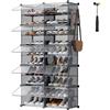 SONGMICS Scarpiera, Scaffale Modulare a 10 Scomparti per 40 Paia di Scarpe da Ingresso, con Sportelli, Telaio in Acciaio e Ripiani in Plastica, Camera da Letto, Grigio Ardesia e Trasparente LPC035G01